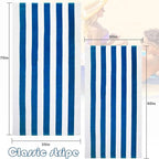 Exclusivo Mezcla 2 Pack Cotton Oversized 35x70 Inches Cabana Stripe Beach Towels, Super Absorbent Soft Plush Pool Bath Towel (Ocean Blue)