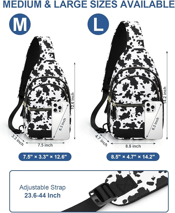 Capolo Sling Bag for Women Men Waterproof Crossbody Bags for Women Trendy Casual Fanny Pack with Convertible Shoulder Strap Chest Bag for Travel Hiking(Cow Print, Large)