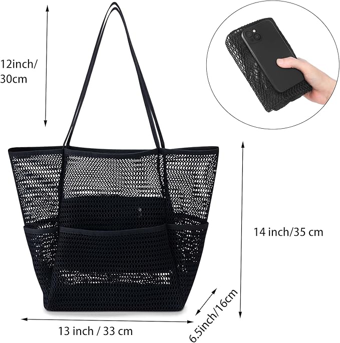 Iioscre Beach Bag for Women, Causal Hobo Pool Bags with Zipper Inner Pocket, Foldable Swim Tote Bag for Vacation Essentials