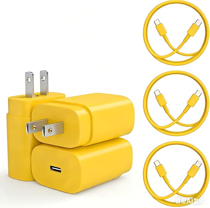 Type C Charger, 3Pack 25W PD USBC Wall Charger Super Fast Charging Block& 6+10+10ft Android Phone Cable Cord for Samsung Galaxy S25 S24 S23 S22 S21 S20(Plus Ultra)/Note 20 10 9 8/ S10 S9 S8 Yellow