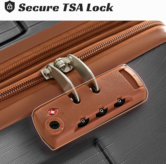 2 Piece Luggage Set, Hardside Suitcase with Spinner Wheels, TSA Lock & Expandable Hard Shell, Carry on and Checked Luggage for Travel, Maletas de Viaje for Men & Women (Black Brown, 20+28Inch)
