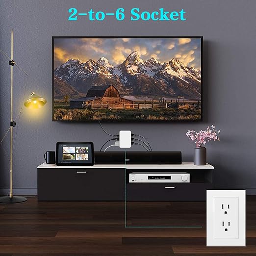 FiiMan 6 Outlet Wall Adapter, UL Listed 3-Prong Grounded Outlet to The Side, Wall Plug Side Access Adapter, 6 Way Outlet Extender Tap, White (2)