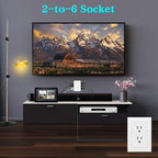 6 Outlet Wall Adapter, UL Listed 3-Prong Grounded Outlet to The Side, Wall Plug Side Access Adapter, 6 Way Outlet Extender Tap, White (1)