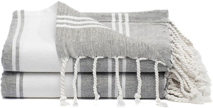 Cotton Turkish Beach Towel with Towels Oversized 36"x72" Pool Absorbent Extra Large Quick Dry Sand Travel Towel (Grey, 2 Pack)