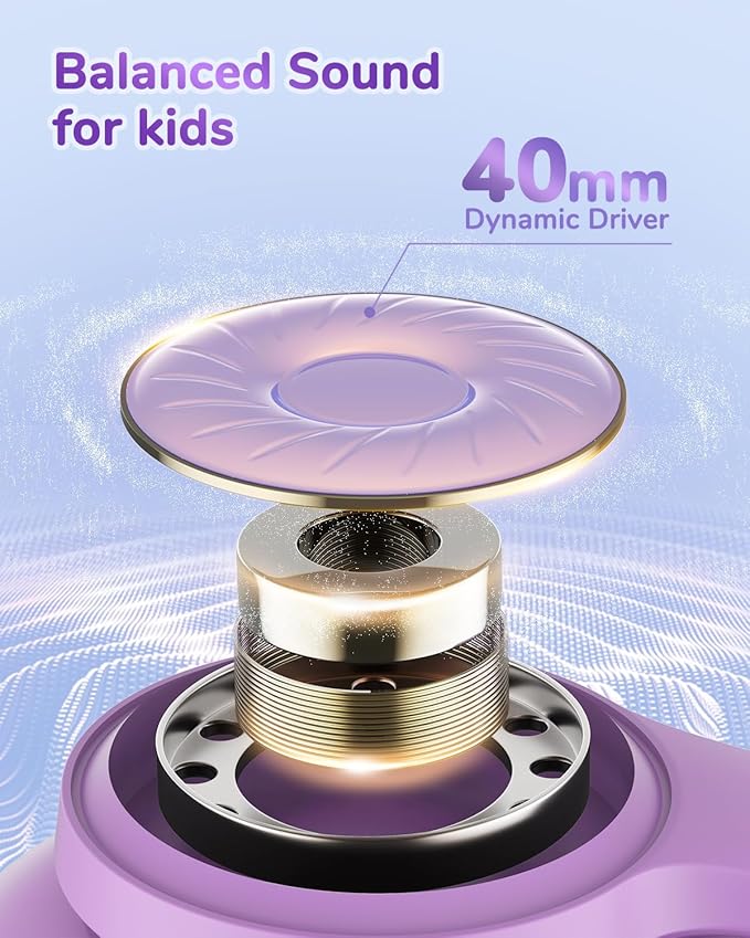 iClever BTH26 Active Noise Cancelling Headphones for Kids, 60H Play Time, Safe Volume 80dBA, Type C Fast Charging, Bluetooth5.4, Kids Bluetooth Headphones with Mic AUX Cord for iPad Airplane, Purple