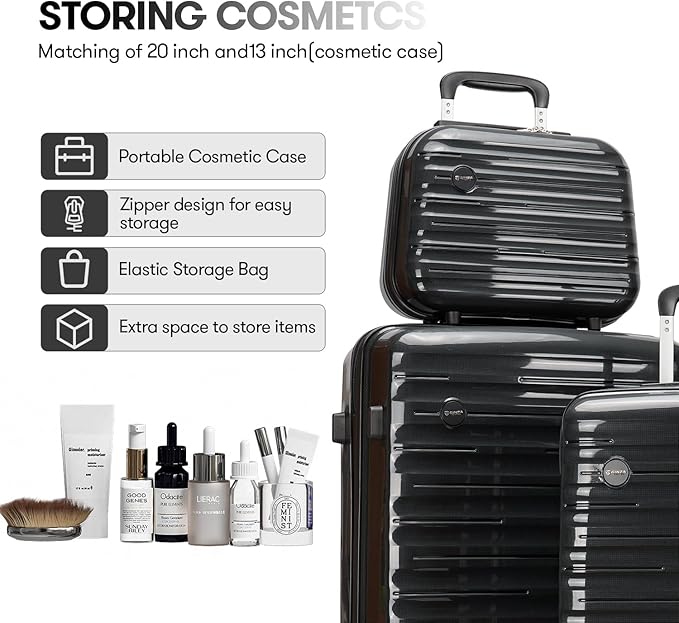 GinzaTravel Carry On Luggage 22x14x9 Airline Approved, Hard Case Luggage Sets 2 Piece, PP Small Luggage Suitcase with TSA Lock & Spinner Wheels, Black, 13/20inch