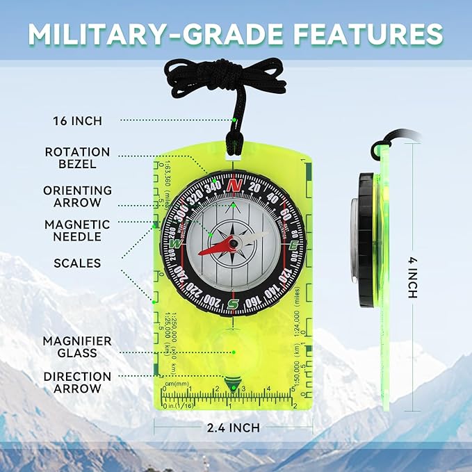 Compass Hiking Survival, Wilderness Survival Compass for Kids- Magnetic Gear Set Navigation Map- Backpacking Camping Hunting Survival