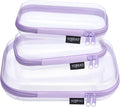 YQBRAO 3-Pack Clear Hard Shell Zipper Case - Purple Edition, 1.2mm Heavy-Duty Crush-Proof Travel Makeup Bag, TSA Approved Clear Zipper Pouches, Rigid Diaper Bag Organizer for Tech & Daily Essentials