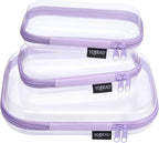 YQBRAO 3-Pack Clear Hard Shell Zipper Case - Purple Edition, 1.2mm Heavy-Duty Crush-Proof Travel Makeup Bag, TSA Approved Clear Zipper Pouches, Rigid Diaper Bag Organizer for Tech & Daily Essentials
