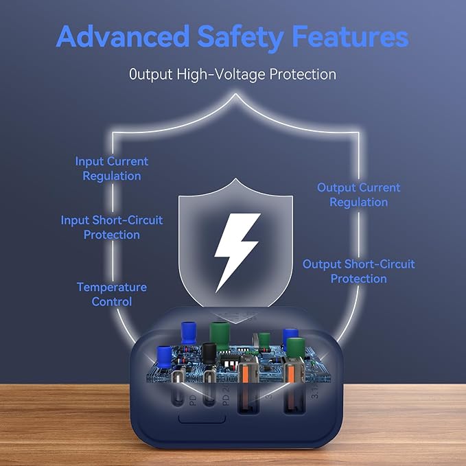 USB C Wall Fast Charger Block, 40W 4-Port Type C Charger Fast Charging Blocks PD Power Charger Adapter+QC 3.0 USB Multiport Charger Brick for Phone 17/16/15/14/13/12 Pro Max, Pad, GalaxyS25-Deep Blue