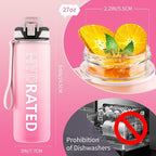 QLUR Water Bottle with Straw, 27oz Motivational Water Bottles with Time Marker to Drink, Tritan BPA Free, 750ml Sports Water Bottle with Carry Strap LeakProof for School Fitness Outdoor (1Pack)