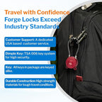 FORGE TSA Approved Luggage Locks Keyed Alike, TSA006 Dimple Key Cable Locks for Luggage, All Metal Zinc Alloy Travel Padlock for Suitcase, Backpack, and More, 2 Locks Red.