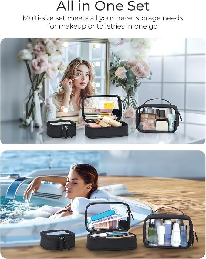 BAGSMART Mini Clear Makeup Bag for Women Portable Travel Toiletry Bag, Cute Small Water-Resistant Cosmetic Bag TSA Approved Clear Makeup Case Pouch with Zipper for Car Essentials(Blush Pink)