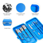Manicure Set, Travel Mini Nail Clippers Kit Pedicure Care Tools, 10pcs Stainless Steel Grooming kit (Blue)