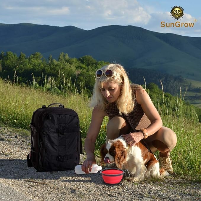 SunGrow Collapsible Dog Travel Bowls, 2 Portable Pet Travel Water and Feeding Bowls, Food-Grade Containers, Carabiner Clip for Easy Storage, Dishwasher-Friendly, Low Footprint, Feed Dog/Cat Anywhere