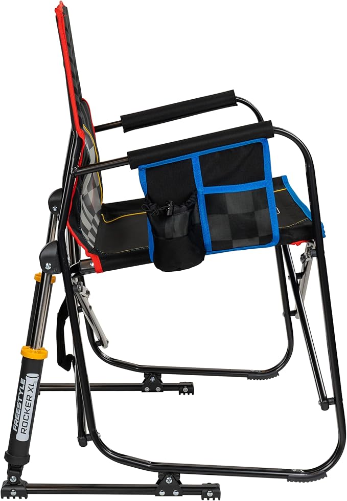 GCI Outdoor NASCAR Freestyle XL Rocker Camping & Sideline Sports Chair | Portable Folding Rocking Chair with Durable Armrests & Drink Holder | Great for Big and Tall, Black