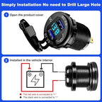 12V Flush Mount Car Charger, Aluminum Metal Body with LED Voltmeter and Switch, Dual QC3.0 USB Port for Marine, RV, Motorcycle & Panel Mounting (Black)