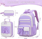 DIGOBAY Backpack for Girls, 3PCS Girls Backpack for School with Lunch Bag Pencil Case, Cute Kids Teens Bookbag for Kindergarten Elementary Preschool Middle School (Purple)