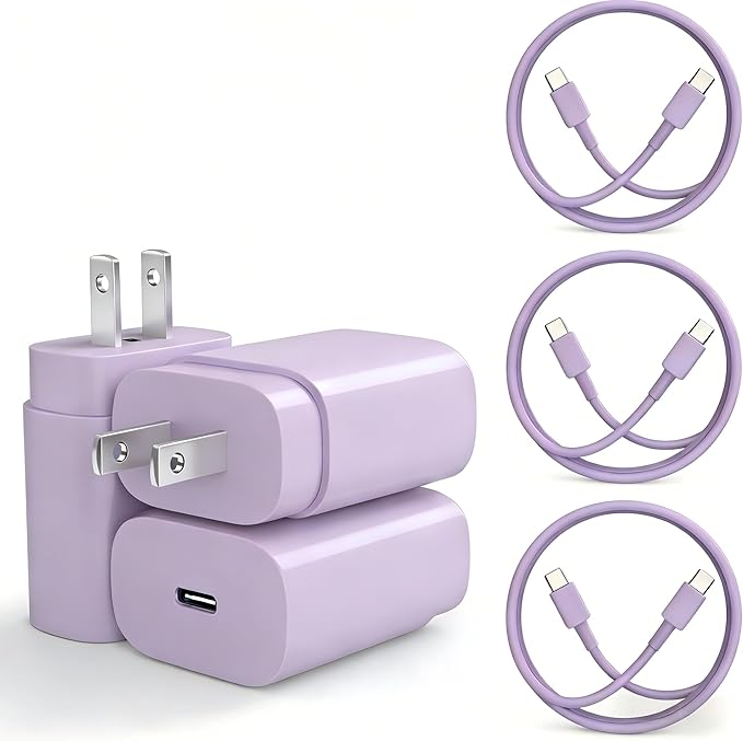Type C Charger, 3Pack 25W PD USBC Wall Charger Super Fast Charging Block& 6+10+10ft Android Phone Cable Cord for Samsung Galaxy S25 S24 S23 S22 S21 S20(Plus Ultra)/Note 20 10 9 8/ S10 S9 S8 Purple