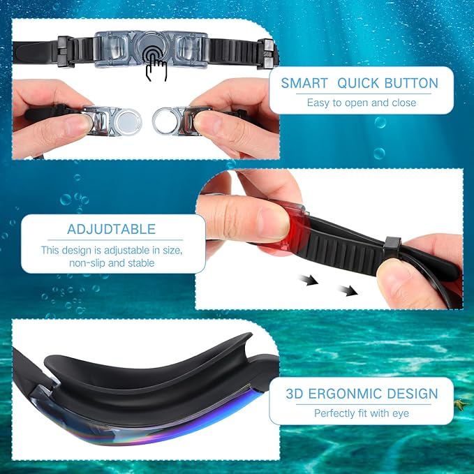 Flutesan 6 Pack Swim Goggles for Adult Anti Fog Swimming Glasses with Ear Plugs Nose Clip No Leaking Full Protection Goggles