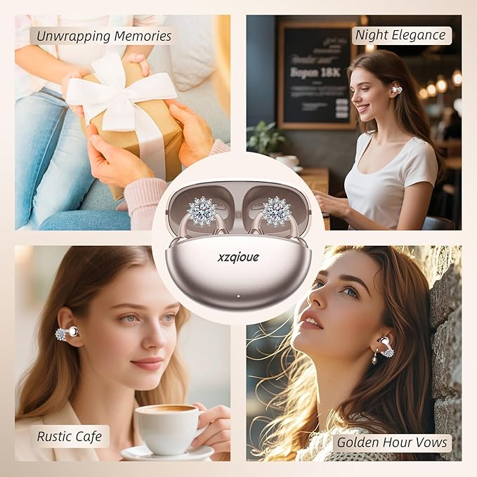 Jewelry-Inspired Clip On Earbuds,Comfortable Fit Open Ear Clip-On Headphones,Wireless Bluetooth Ear Cuff Headphones for Women,Mini Wireless Earrings Earbuds for Running, Office, Sport & Gift