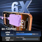 Phone 17 16 Pro Max Charger Fast Charging, 45W USB C Phone 17 16 Super Fast Charger Block with 10ft Long Type C Charging Cable Cord for i.Phone 17 Pro Max/17 Pro/17 Air/17/16/16Pro-White+Purple