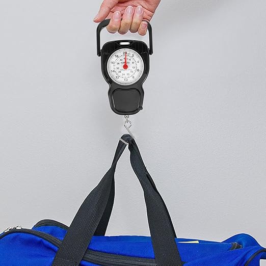 Mechanical Luggage Scale 20kg Handheld Spring Mini Travel Suitcase Scale with Measuring Tape for Fishing and Parcel Weighing