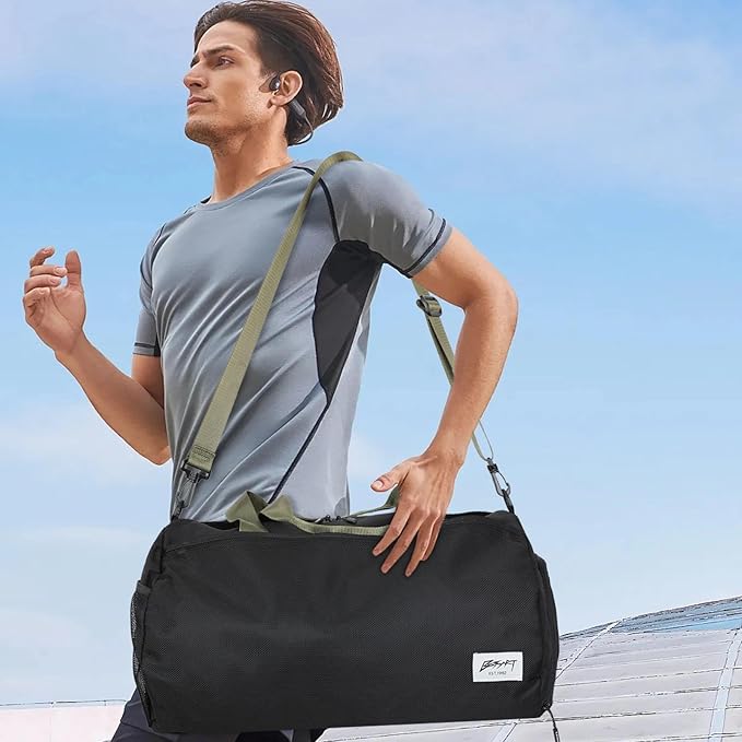 Gym Bags for Men with Side Pocket, 38L Sports Gym Duffle Bag with Wet Pocket&Shoe Compartment, Large Waterproof Sport Duffel Bags for Travel, Sports, Fitness&Workout(Black/Green)