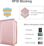 WALNEW Passport Holder for Travel, RFID Passport Cover Wallet for Women Men, PU Leather Passport Book Card Holder Case with Pen (Elastic Band Closure, C-Rosegold)