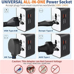 Travel Adapter Fast Charge, GaN Worldwide All in One Universal Travel Adapter with PD3.0 Type C & USB-A Quick Charging Portable Wall Charger AC Power Plug Adapter for USA EU UK AUS, White