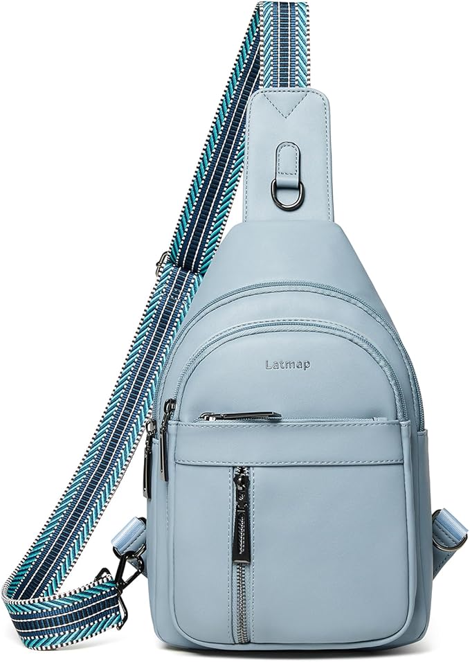 LATMAP 7L Sling Bag For Women Men Backpack Fanny Pack Crossbody Chest Travel Shoulder Belt Bags Purse Handbag PU Leather
