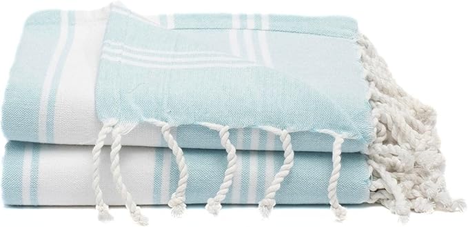 Cotton Turkish Beach Towel with Towels Oversized 36"x72" Pool Absorbent Extra Large Quick Dry Sand Travel Towel (Aqua Blue, 2 Pack)