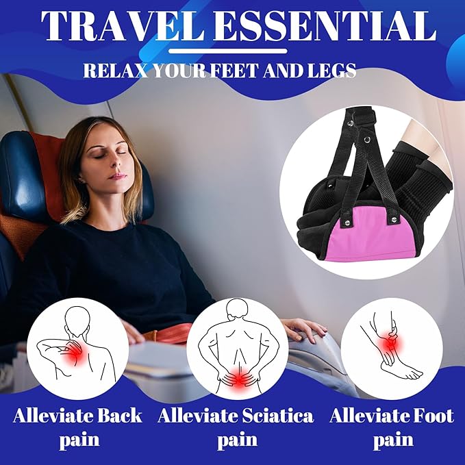 3 Packs Airplane Footrest, Foot Hammock for Plane Adjustable Plane Travel Airplane Foot Hammock Travel Essentials to Reduce Feet Swelling and Soreness (Pink Airplane Footrest)