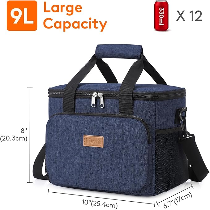 Lifewit Medium Lunch Bag, Insulated Lunch Box, Soft Cooler Cooling Tote for Adult Men Women, Dark Blue 12-Can (9L)
