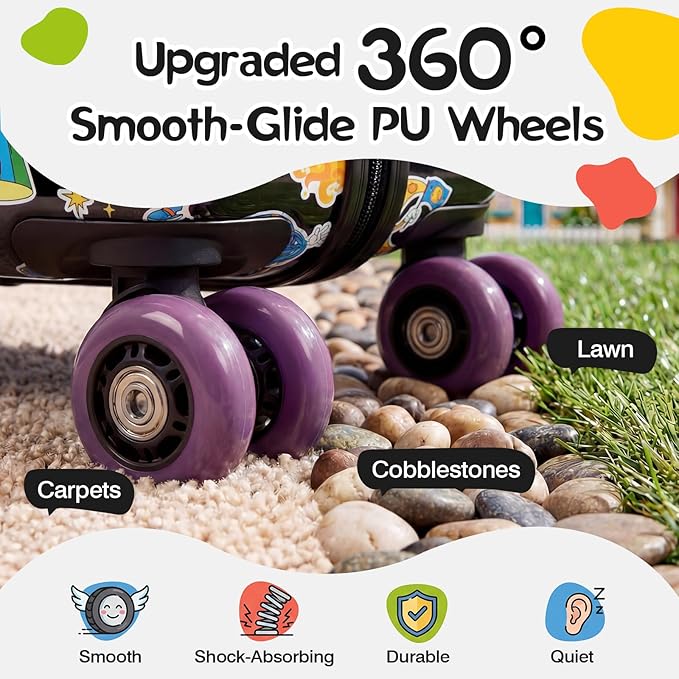 smilesun 20" Ride-On Suitcase for Kids, Cute Pattern, Lightweight Hardshell Carry-On Luggage with Double Spinner Wheels, TSA Lock for Boys & Girls（Black）