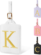 Personalized Initial Luggage Tags for Suitcase TSA Approved, White Leather Cute Luggage Tag with Privacy Cover Name Card, Embroidered Custom Luggage Tags Travel Baggage Tags Gifts for Women Kids(K)