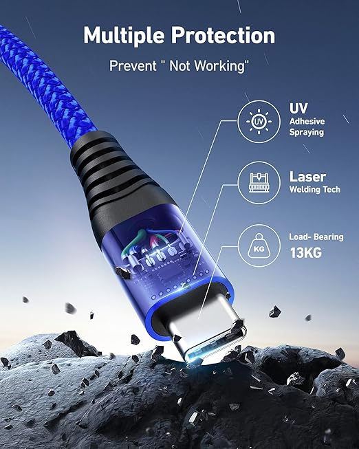 USB A to USB C Cables Fast Charging [2 Pack 3FT], USB to USB C Cable for CarPlay, iPhone USB Type C Charger Durable Braided USBC Cord for iPhone 17/16/15/Pro Max, Samsung Galaxy S23 and More-Blue