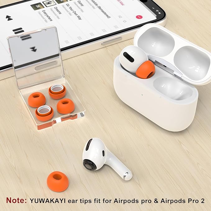 3 Pairs Replacement Ear Tips for AirPods Pro 1st & 2nd Generation with Noise Reduction Hole, Silicone Ear Tips for AirPods Pro with Portable Storage Box and Fits in Charging Case (Medium, Orange)