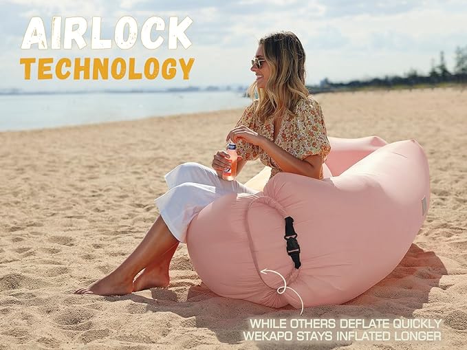 WEKAPO Inflatable Couch Air Lounger Chair - Camping & Beach Accessories, Portable Blow up Sofa for Hiking, Lawn, Indoor/Outdoor Movies & Music Festivals. Lightweight and Easy to Set Up Air Hammock