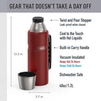 THERMOS Stainless King Vacuum-Insulated Beverage Bottle, 40 Ounce, Rustic Red