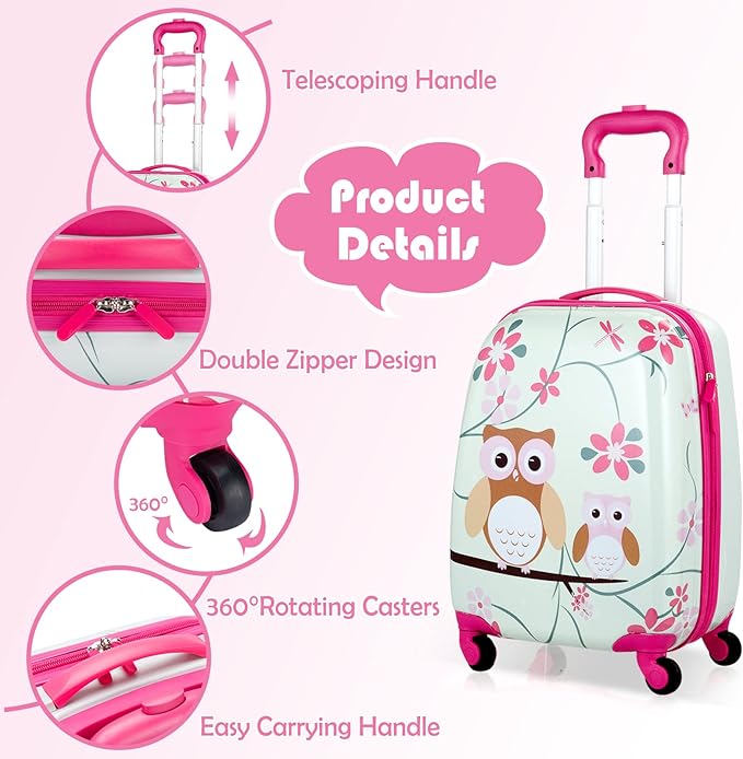 Goplus 2PC Kids Luggage, 12" & 16" Kids Carry On Luggage Set with 4 Spinner Wheels, Lightweight Rolling Spinner Suitcase for Children Toddlers Boys and Girls Travel