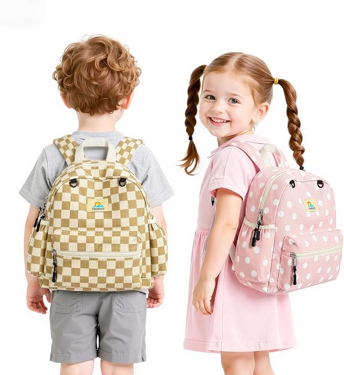 STEAMEDBUN Corduroy Toddler Backpack for Girls 2-4: Kids backpack for Boys Girls - 12 inch Preschool Kindergarten Backpacks - Polka Dot