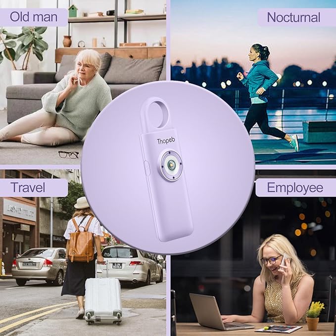 Thopeb– Personal Safety Alarm for Women–135dB Siren, Strobe Light and Rechargeable - Safety Alarm Keychain for Women (Purple)