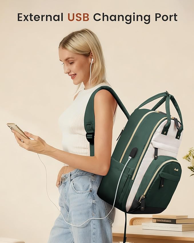 LOVEVOOK Backpack for Women,Laptop Backpack Women,Fits 17 Inch Laptop Bag,School Backpacks,Fashion Travel Work Anti-theft Bag,Waterproof Business Computer College Backpack Purse,Beige-Green-Black