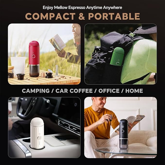 Portable Espresso Machine with 3-4 Min Self-heating, 7800mAh Rechargeable Electric 2-in-1 Coffee Machine Compatible with NS Capsules and Ground Coffee for Car Camping Travelling Office Home , Green
