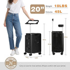 smilesun 20" Adjustable Fence Luggage with Seat, Carry On Suitcase for Kids & Adults, 200lbs Support, 360° Silent Wheels with TSA Lock, Tablet & Cup Holder(Black)