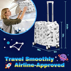 Kids Ride-On Suitcase with Cute Ears, DIY Graffiti Coloring Design, 20" Carry-On Luggage with 4 Spinner Wheels, Pull Rope & Combination Lock – Rideable Travel Case for Toddlers & Children(White)