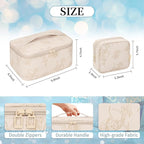OCHEAL Makeup Bag Set, Portable Travel Makeup Bags Cosmetic Organizer Bag for Women Cute Floral Cosmetic Pouch Large Capacity Make up Bag PU Leather Toiletry Bags with Divider and Handle-Beige