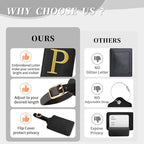 Personalized Initial Luggage Tags for Suitcase TSA Approved, Black Leather Cute Luggage Tag with Privacy Cover Name Card, Embroidered Custom Luggage Tags Travel Backpack Tags Gifts for Women Kids(P)