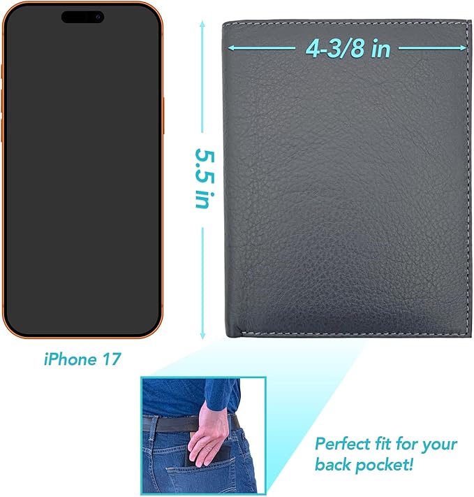 Grey RFID Genuine Leather Passport Wallet